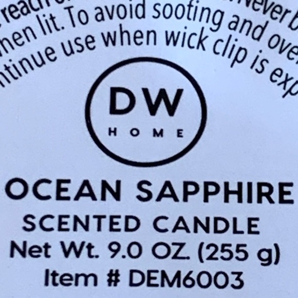 DW HOME CANDLE OCEAN SAPPHIRE RICHLY SCENTED NEW - Picture 3 of 3